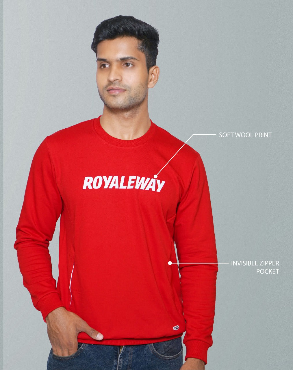 ROYALEWAY FLEECE POCKET SWEATSHIRT RED AND WHITE MEN/BOYS RWM9005