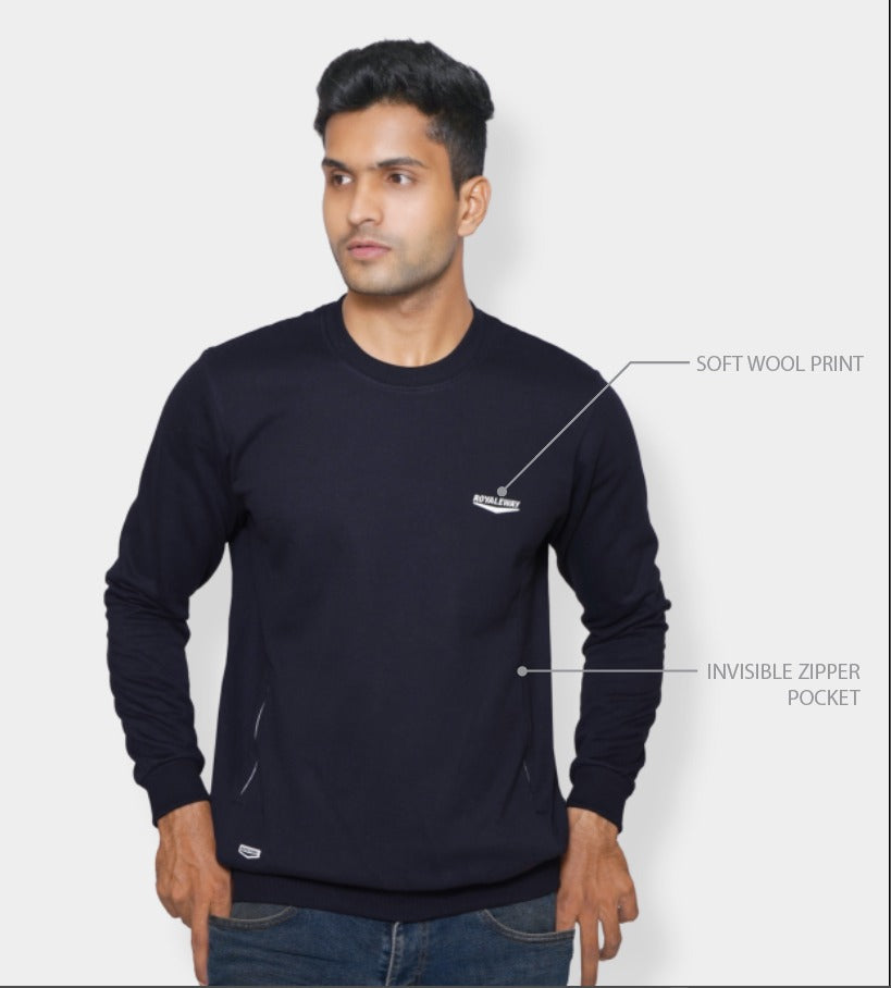ROYALEWAY FLEECE POCKET SWEATSHIRT NAVY BLUE AND WHITE MEN/BOYS RWM9007