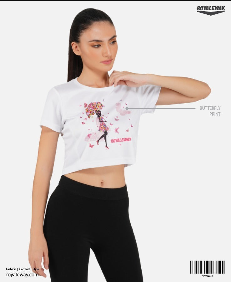 LONG BACK CROP TOP WOMEN BUTTERFLY WHITE RWW2033