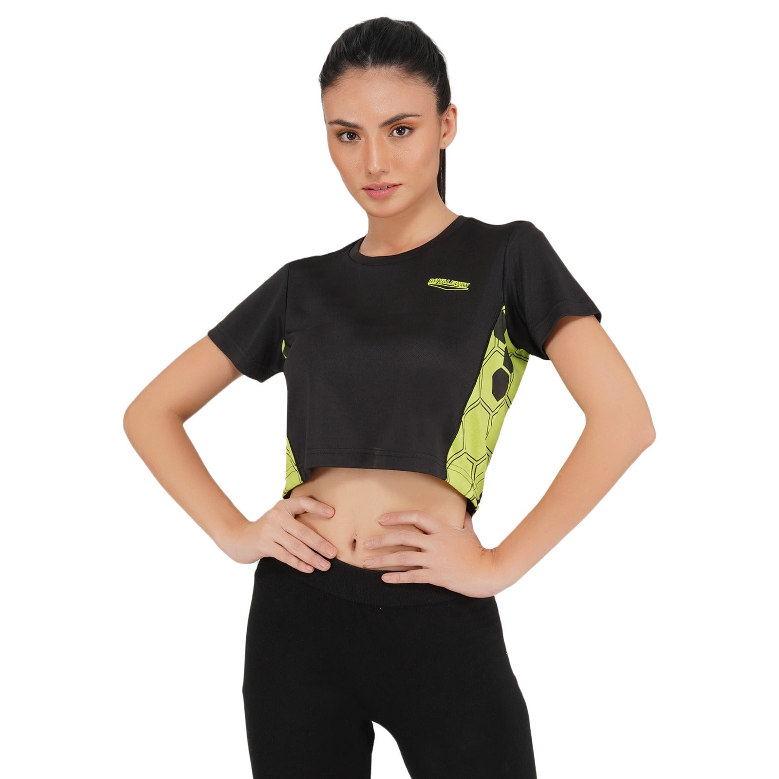 Long Back Crop Top Black And Green Women RWW2026