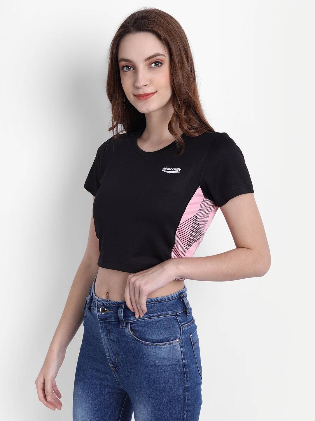 LONG BACK CROP TOP BLACK AND STRIPS RWW2047