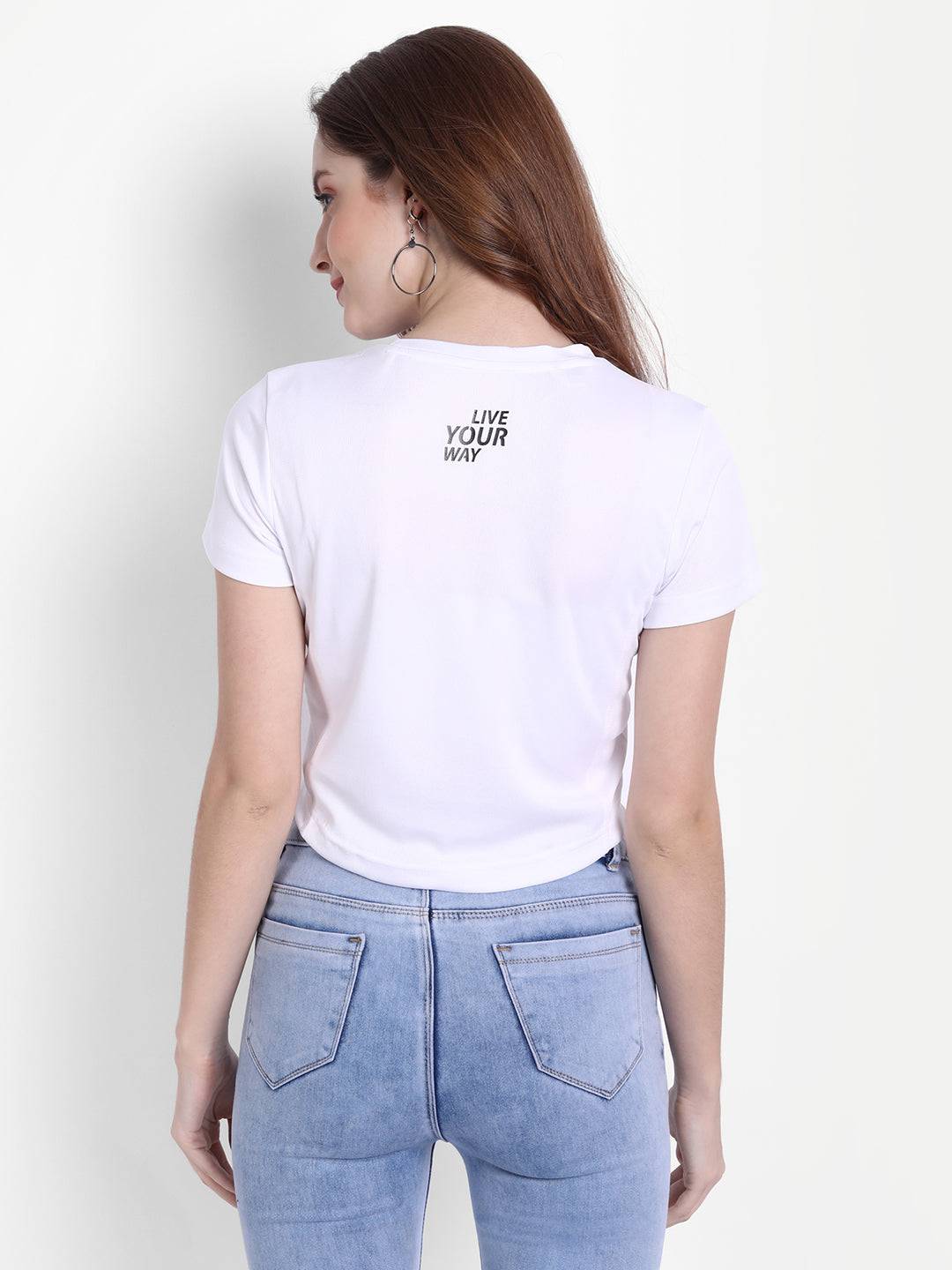 DriDOT Crop Top T Shirt Apparel Long Back Bird White Women RWW2036 Long Back Crop Top - royaleway.com