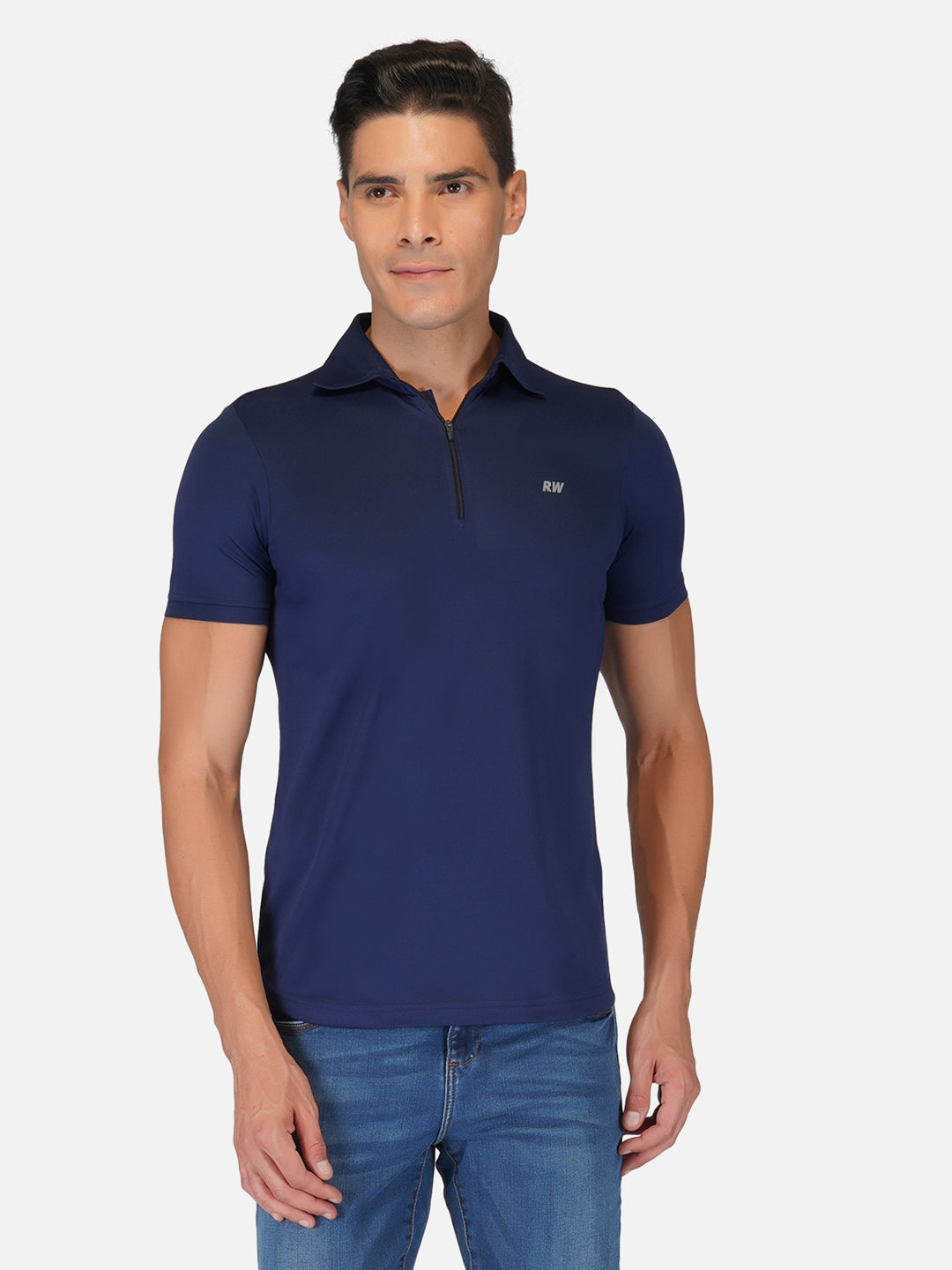 Navy Blue Zipper Polo T-Shirt RWM2026 POLO T-Shirt - royaleway.com