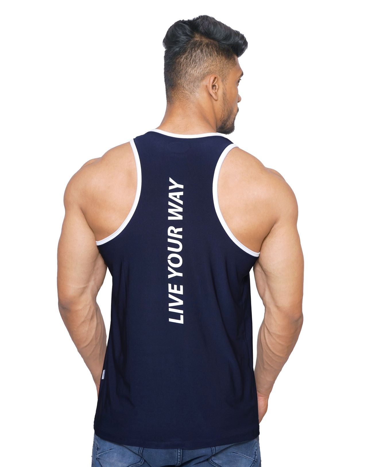 Lycra Vest Navy Blue and White RWM4008