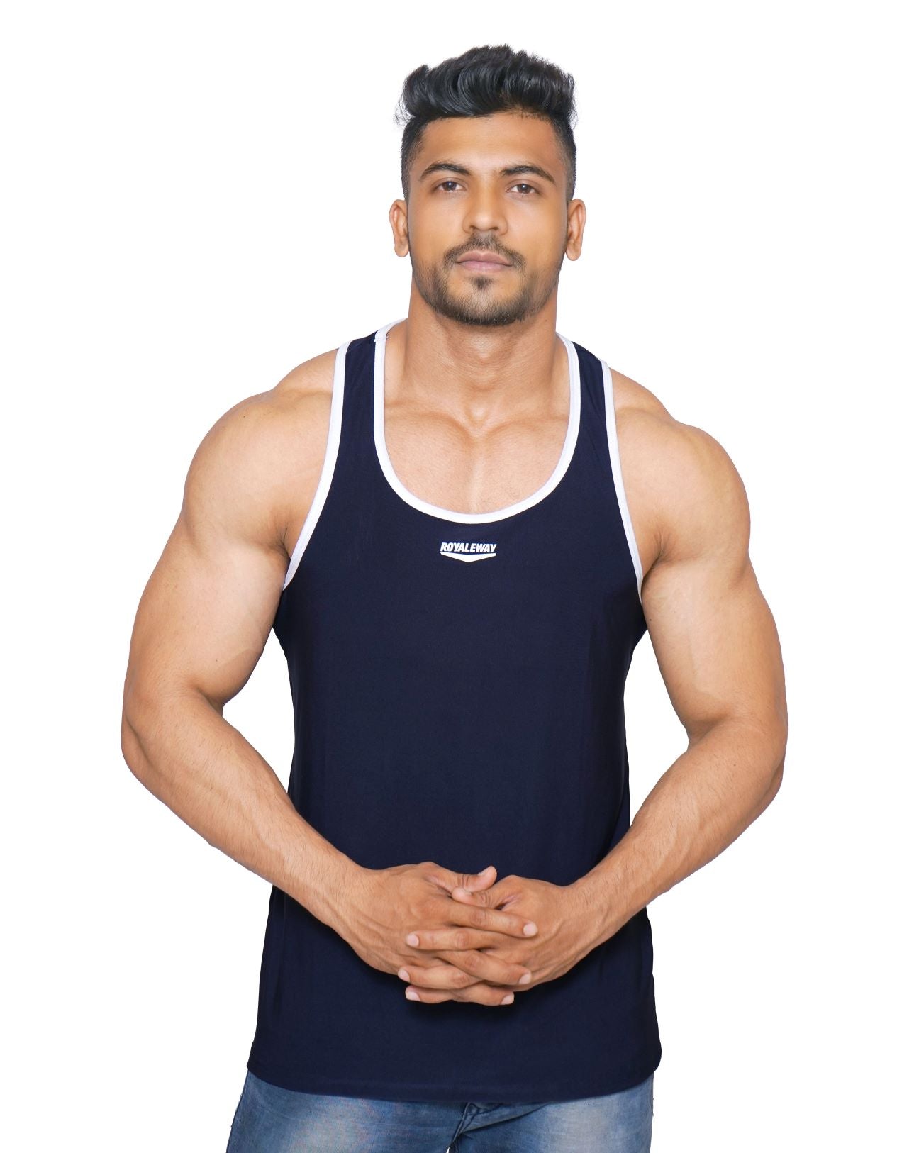 Lycra Vest Navy Blue and White RWM4008