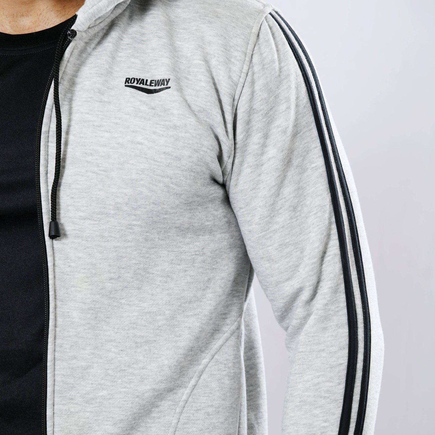 FLEECE HOODIE JACKET WHITE GREY HEATHER