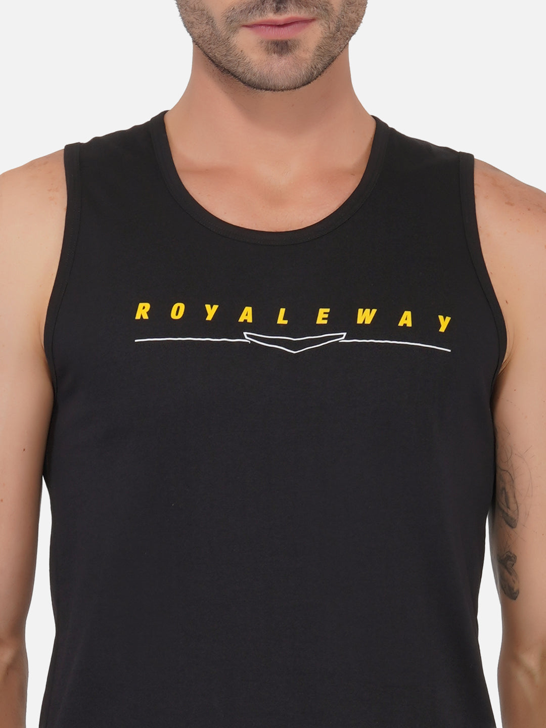 Cotton Broad Shoulder Vest Black And Yellow RWM4027