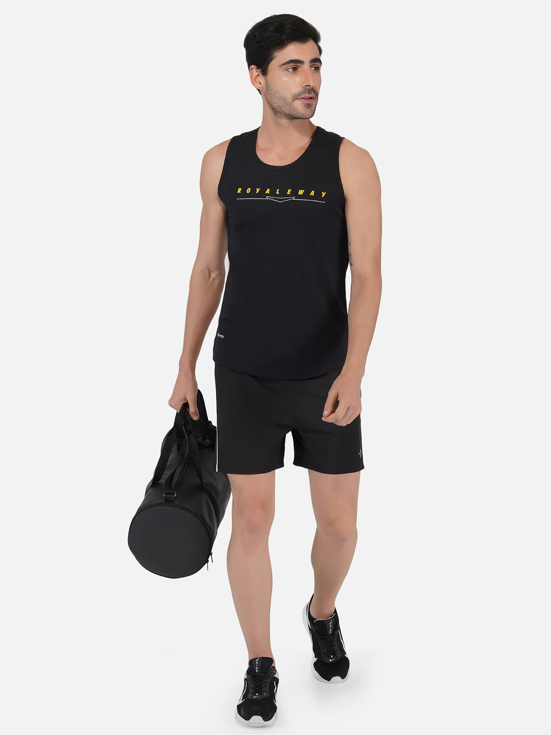 Cotton Broad Shoulder Vest Black And Yellow RWM4027