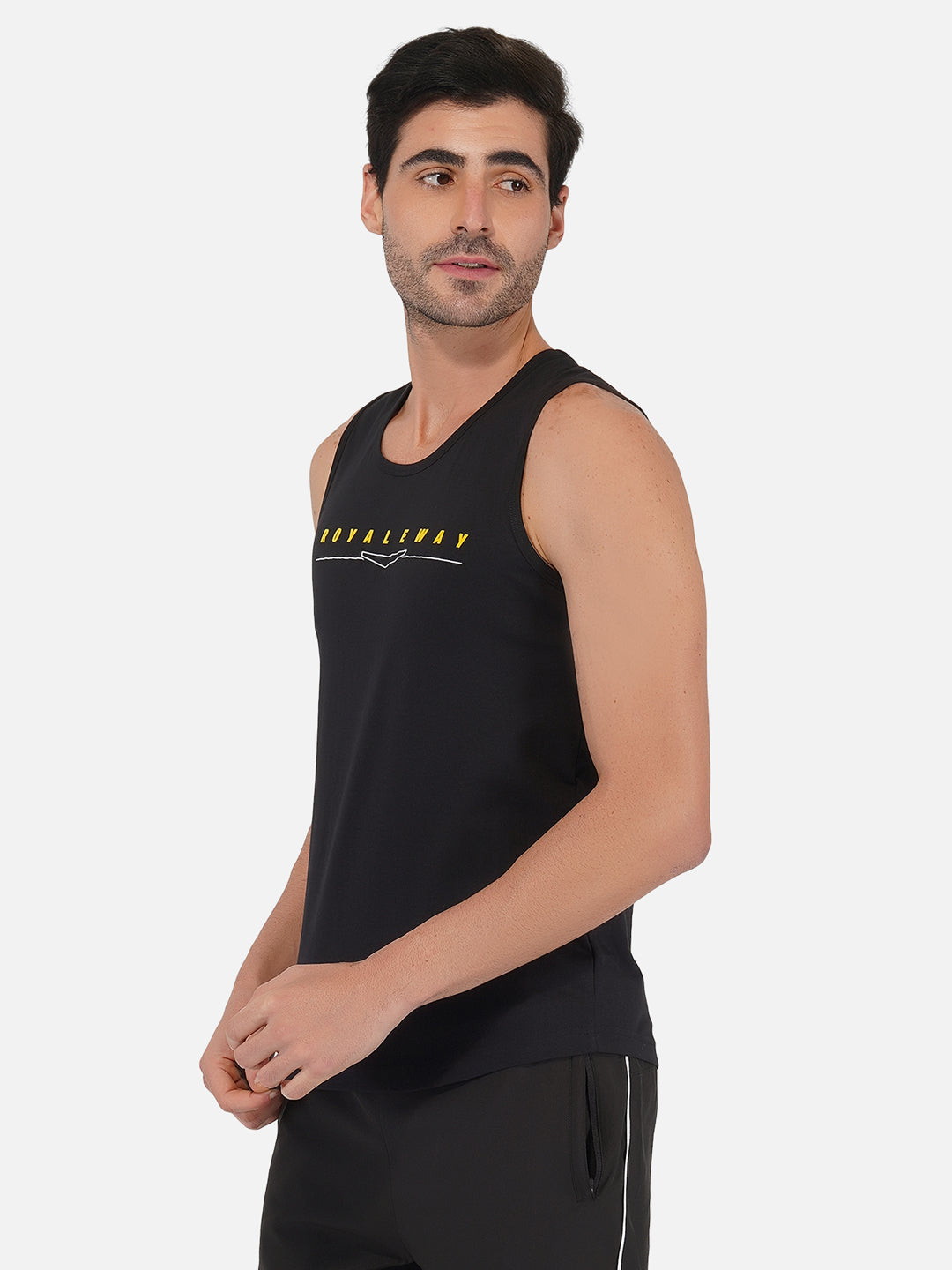 Cotton Broad Shoulder Vest Black And Yellow RWM4027