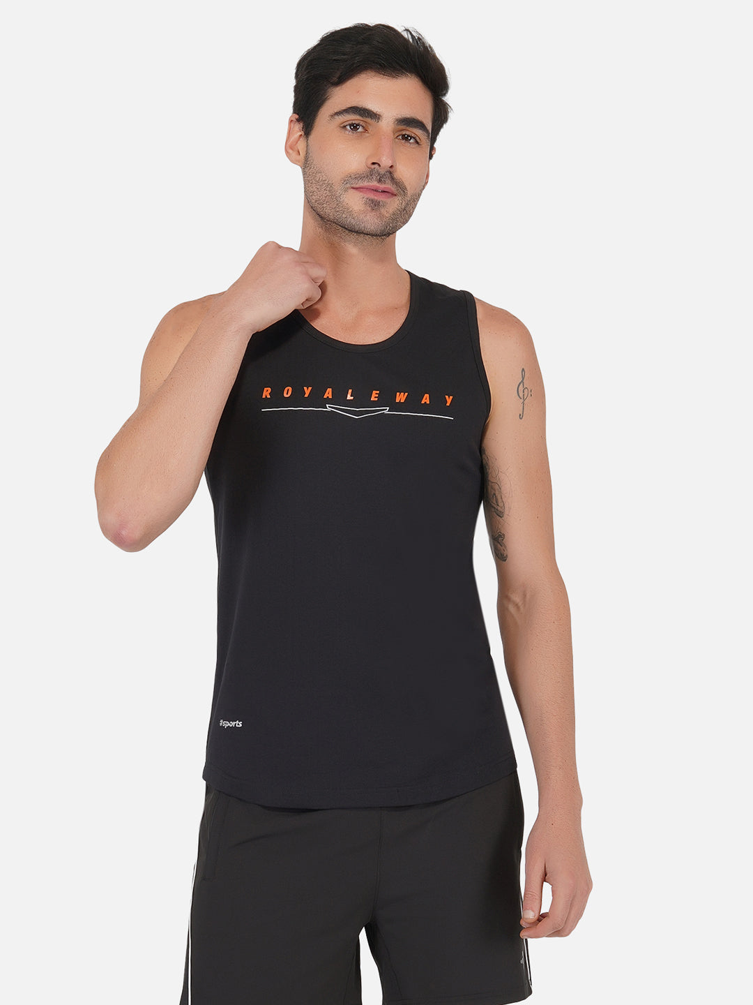Cotton Broad Shoulder Vest Black & Orange RWM4028