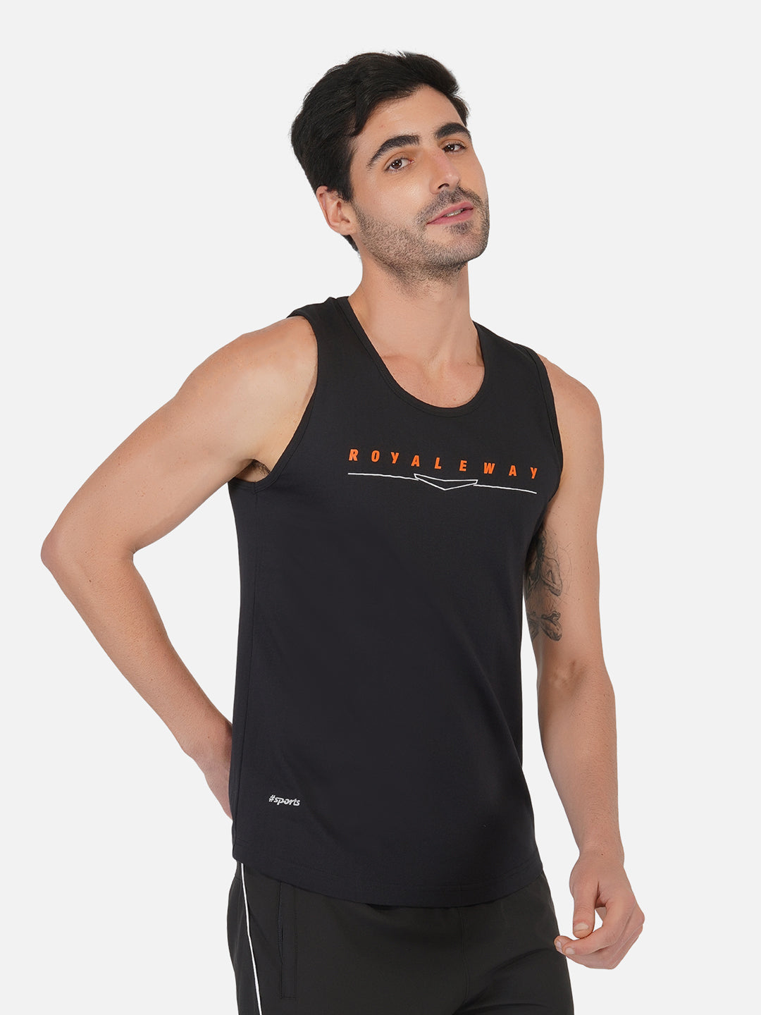 Cotton Broad Shoulder Vest Black & Orange RWM4028