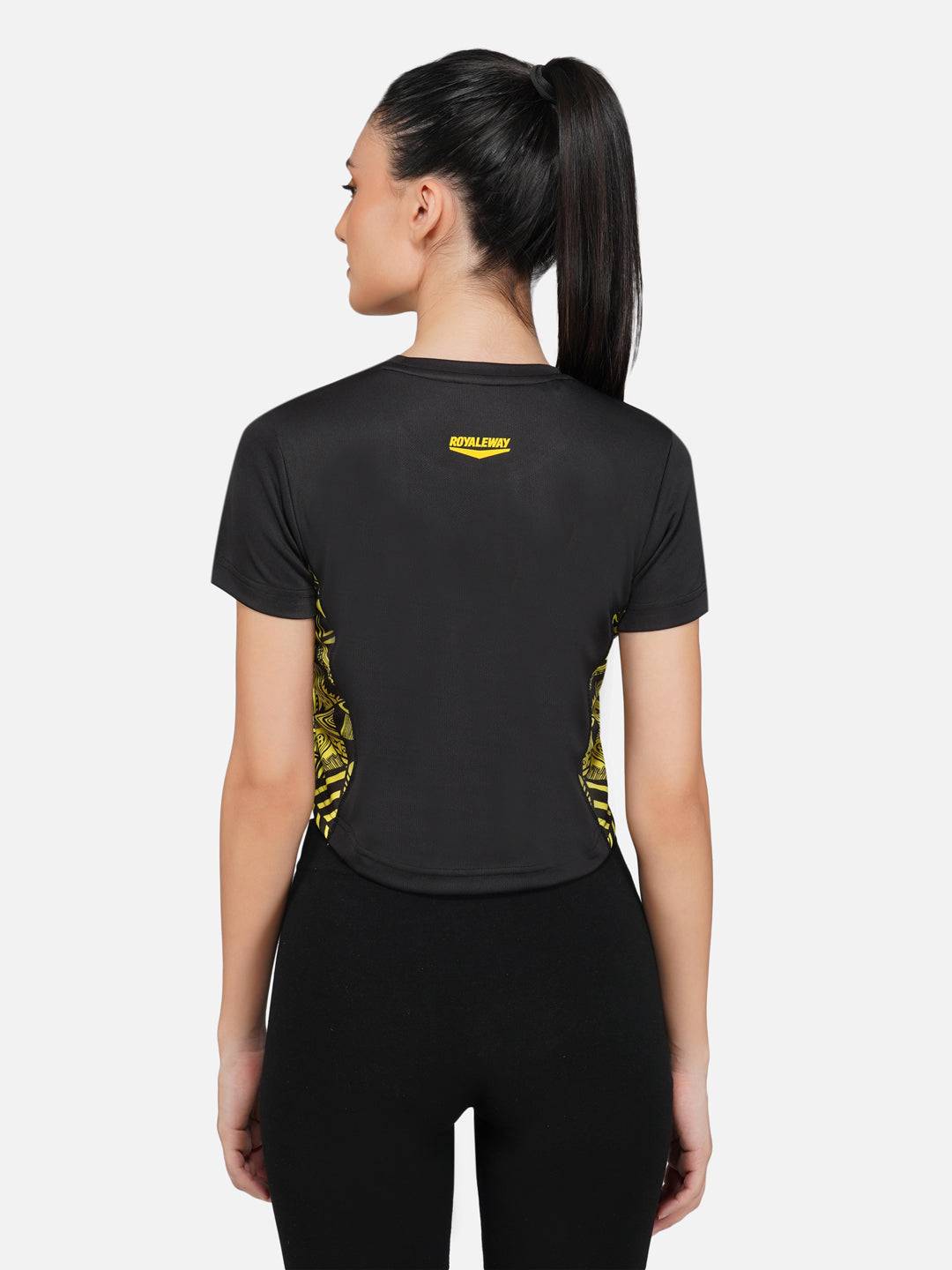 LONG BACK CROP TOP BLACK AND YELLOW RWW2024