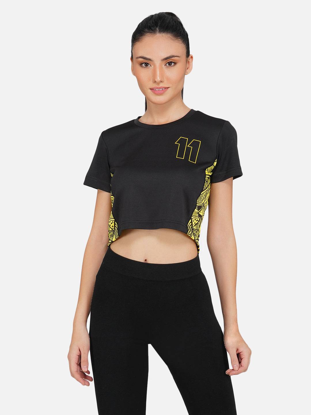 LONG BACK CROP TOP BLACK AND YELLOW RWW2024