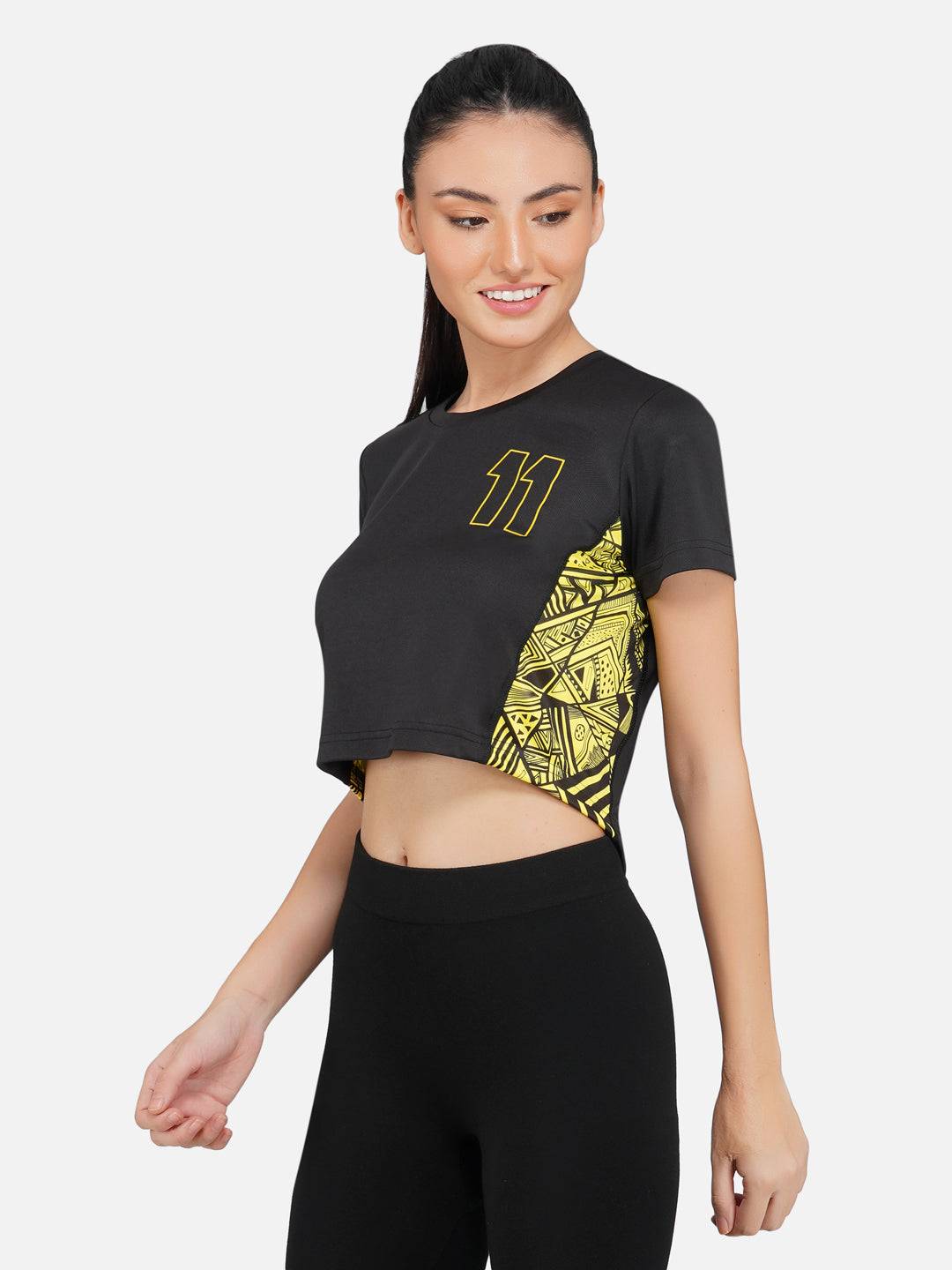 LONG BACK CROP TOP BLACK AND YELLOW RWW2024