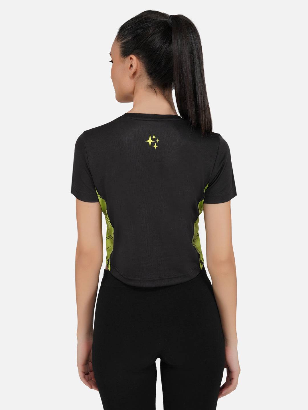 LONG BACK CROP TOP BLACK AND GREEN RWW2026