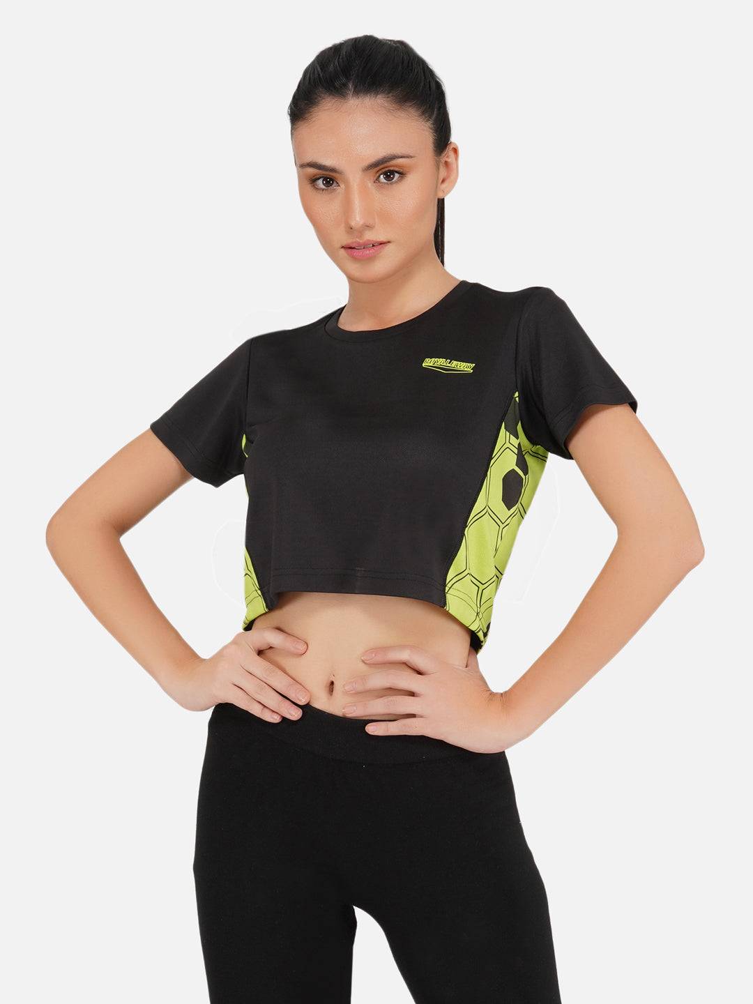 LONG BACK CROP TOP BLACK AND GREEN RWW2026