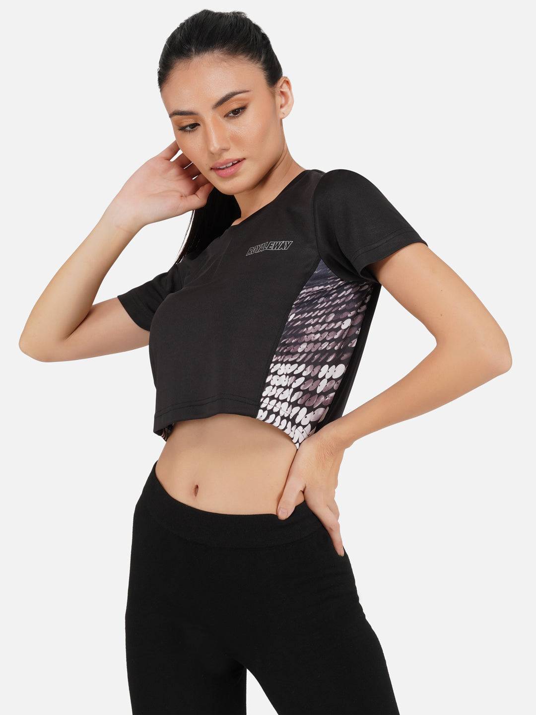 LONG BACK CROP TOP BLACK AND REFLECTIVE RWW2027