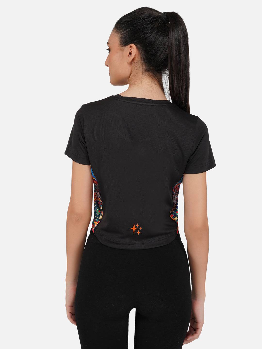 LONG BACK CROP TOP BLACK AND ORANGE RWW2029