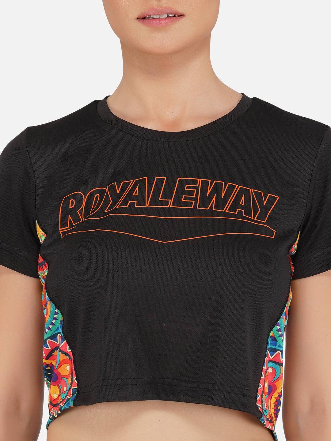 LONG BACK CROP TOP BLACK AND ORANGE RWW2029