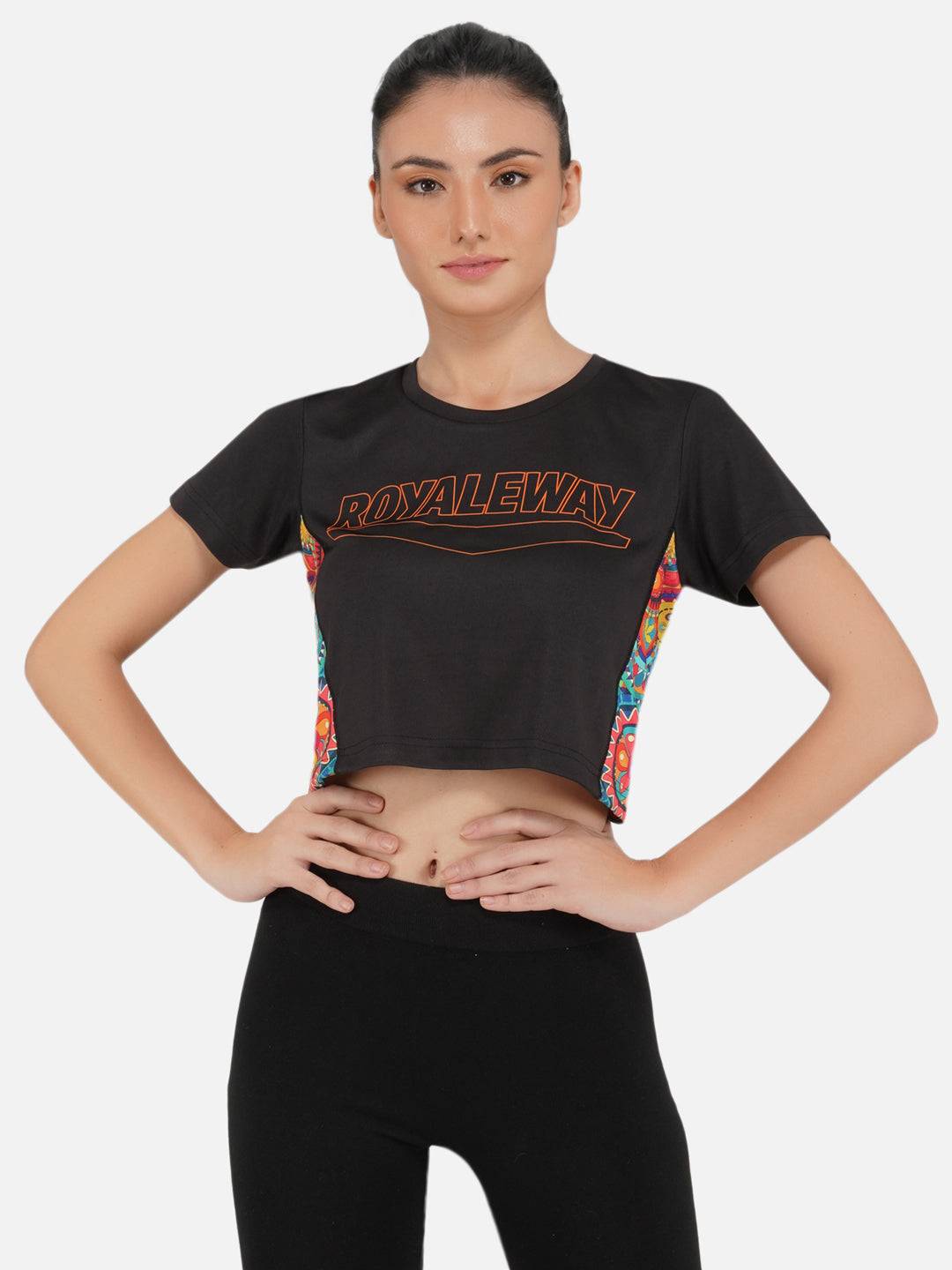 LONG BACK CROP TOP BLACK AND ORANGE RWW2029