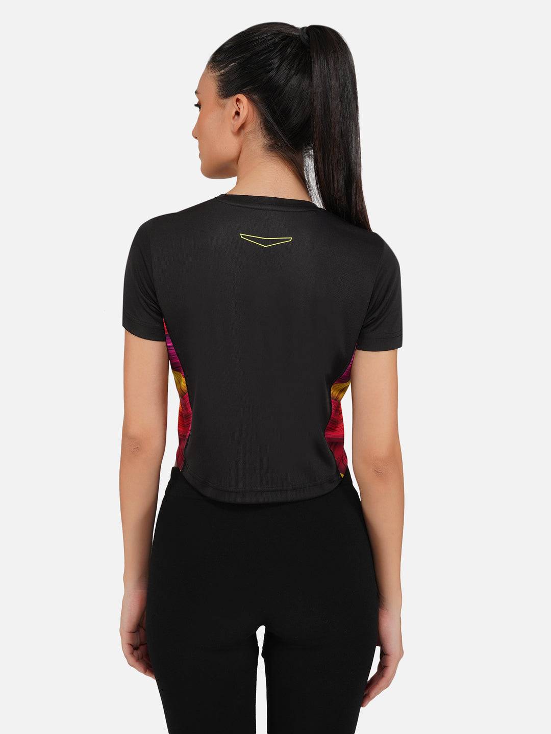 LONG BACK CROP TOP BLACK AND MULTI COLOR RWW2030