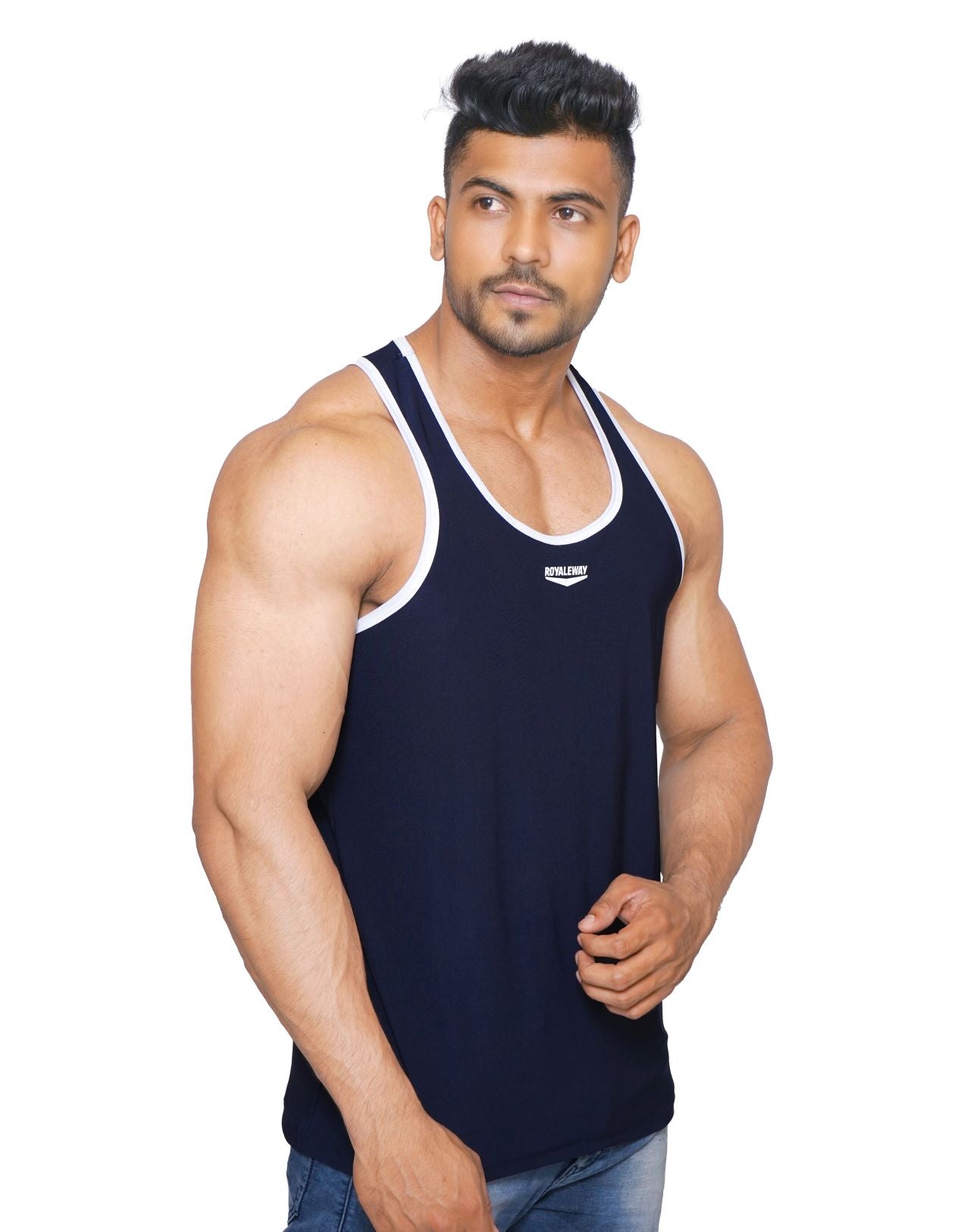 Lycra Vest Navy Blue and White RWM4008