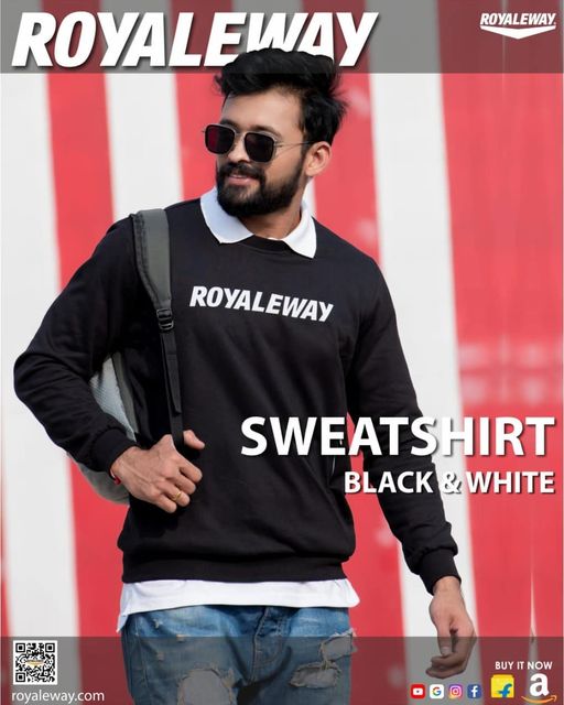 ROYALEWAY FLEECE POCKET SWEATSHIRT BLACK AND WHITE MEN/BOYS RWM9001