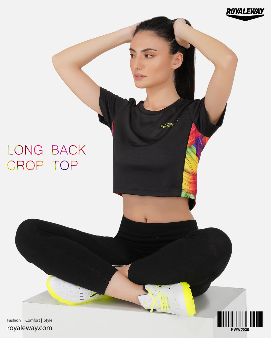 LONG BACK CROP TOP WOMEN BLACK AND MULTI COLOR RWW2030