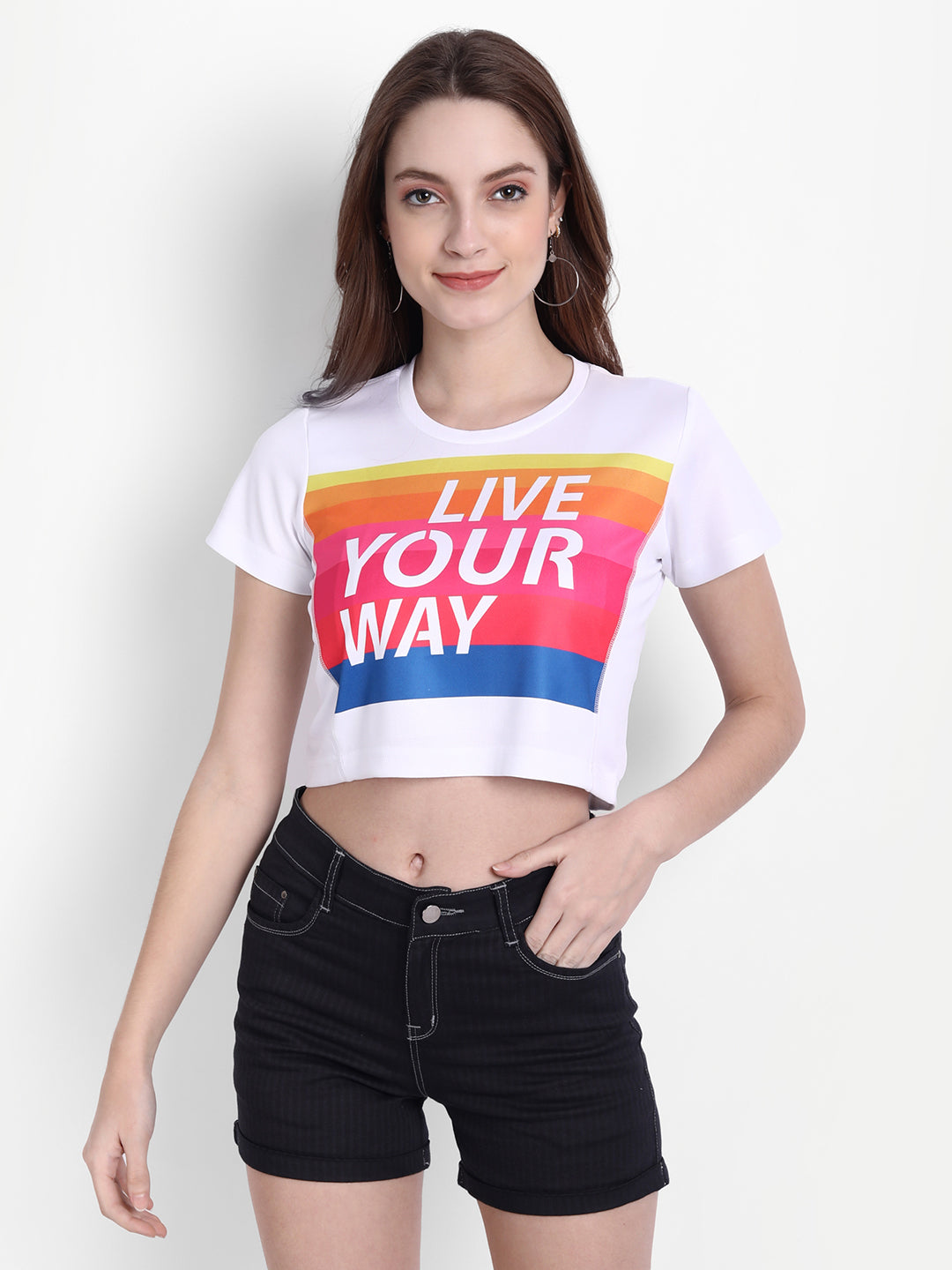 DriDOT Crop Top T Shirt Apparel Long Back Element White Women RWW2042