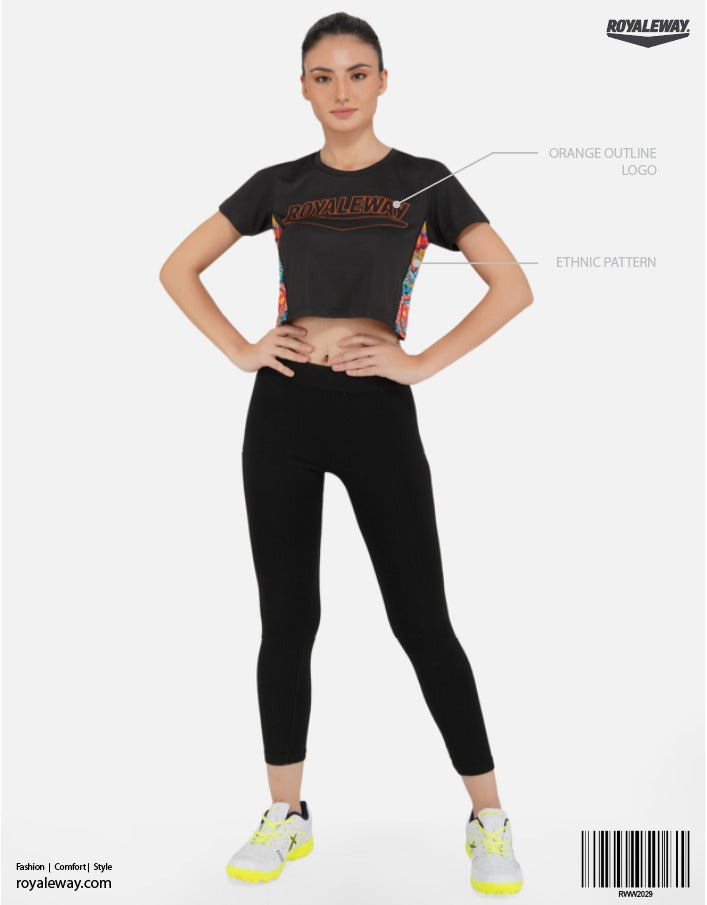 LONG BACK CROP TOP WOMEN BLACK AND ORANGE RWW2029