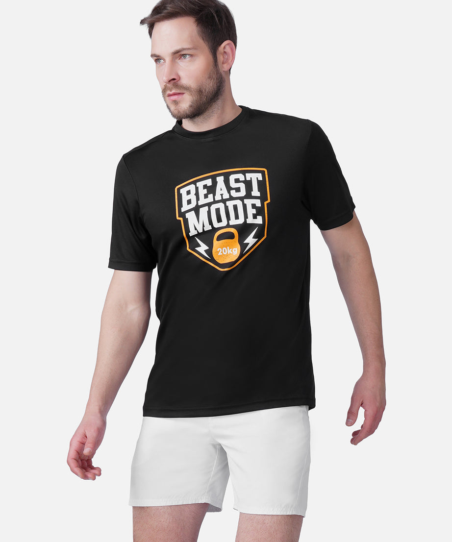 Gym Black Printed T-Shirt Slim Fit Men RWM2052