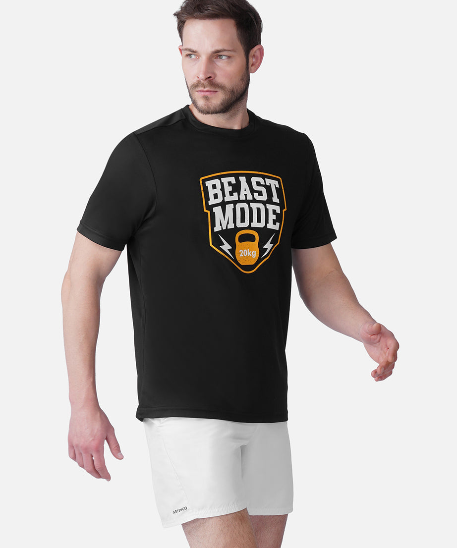 Gym Black Printed T-Shirt Slim Fit Men RWM2052