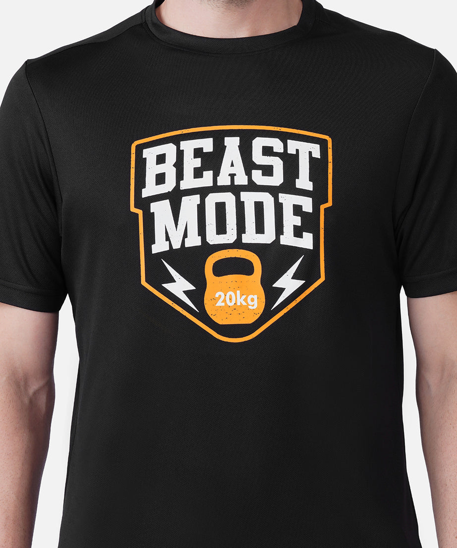 Gym Black Printed T-Shirt Slim Fit Men RWM2052