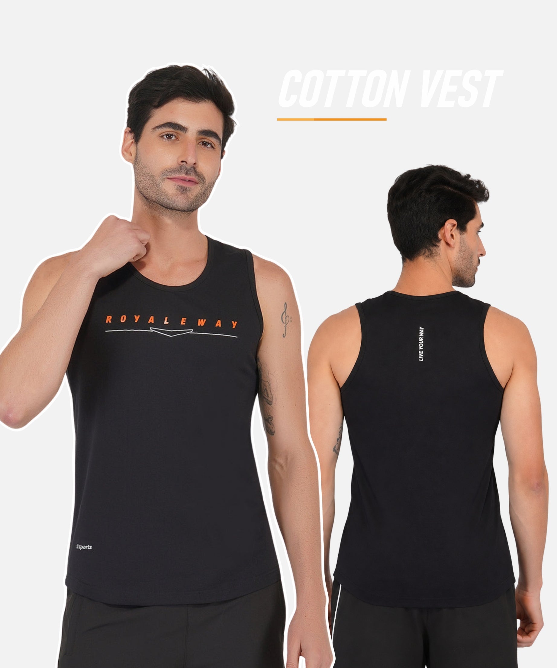 Cotton Black & Orange Vest Men
