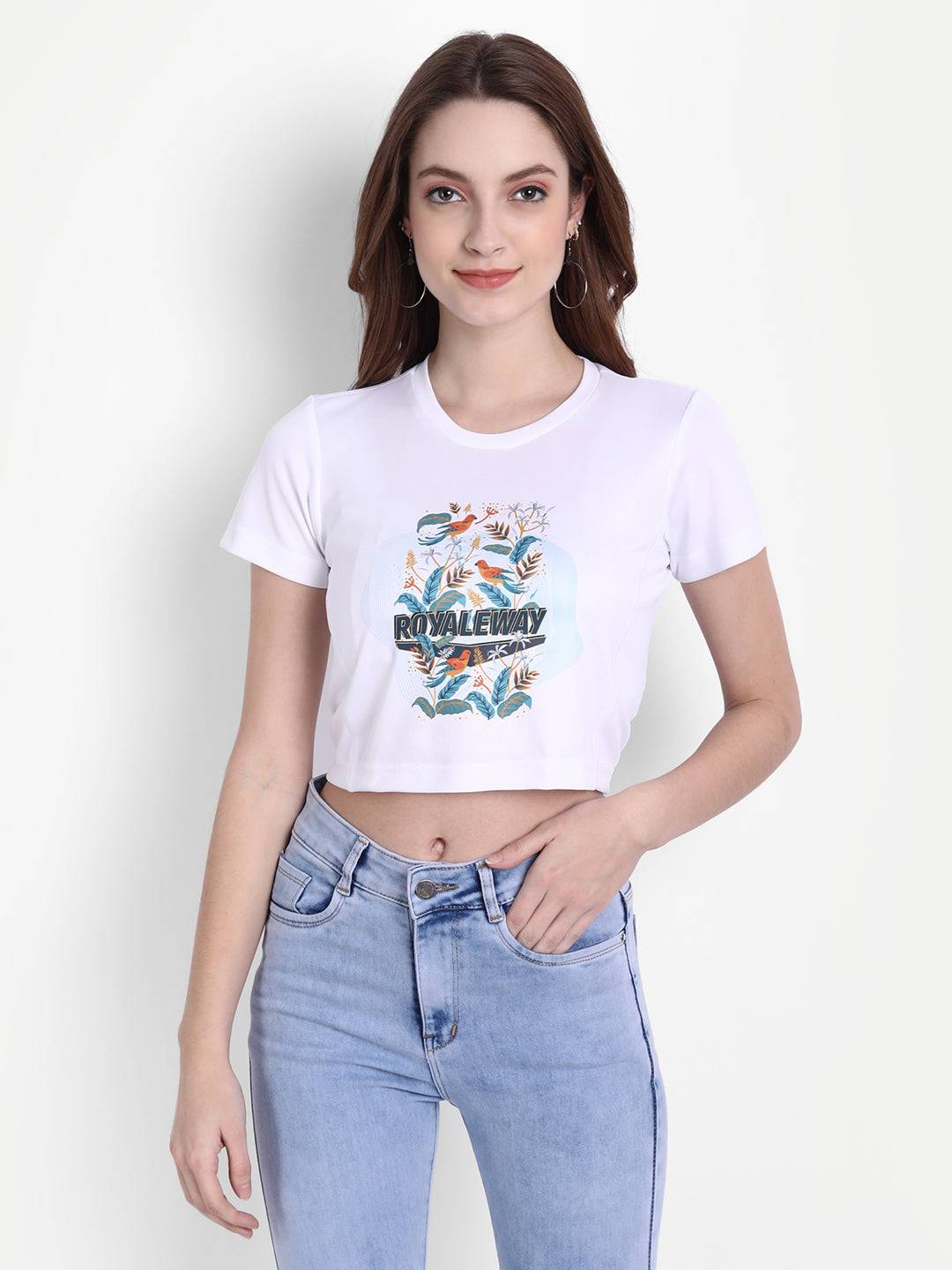 DriDOT Crop Top T Shirt Apparel Long Back Bird White Women RWW2036 Long Back Crop Top - royaleway.com