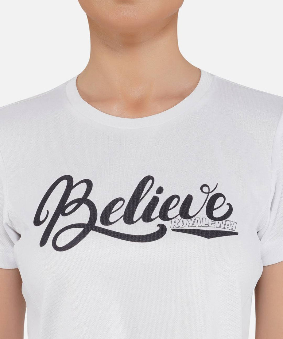 DriDOT Crop Top T Shirt Apparel Long Back Believe White Women RWW2034 Long Back Crop Top - royaleway.com