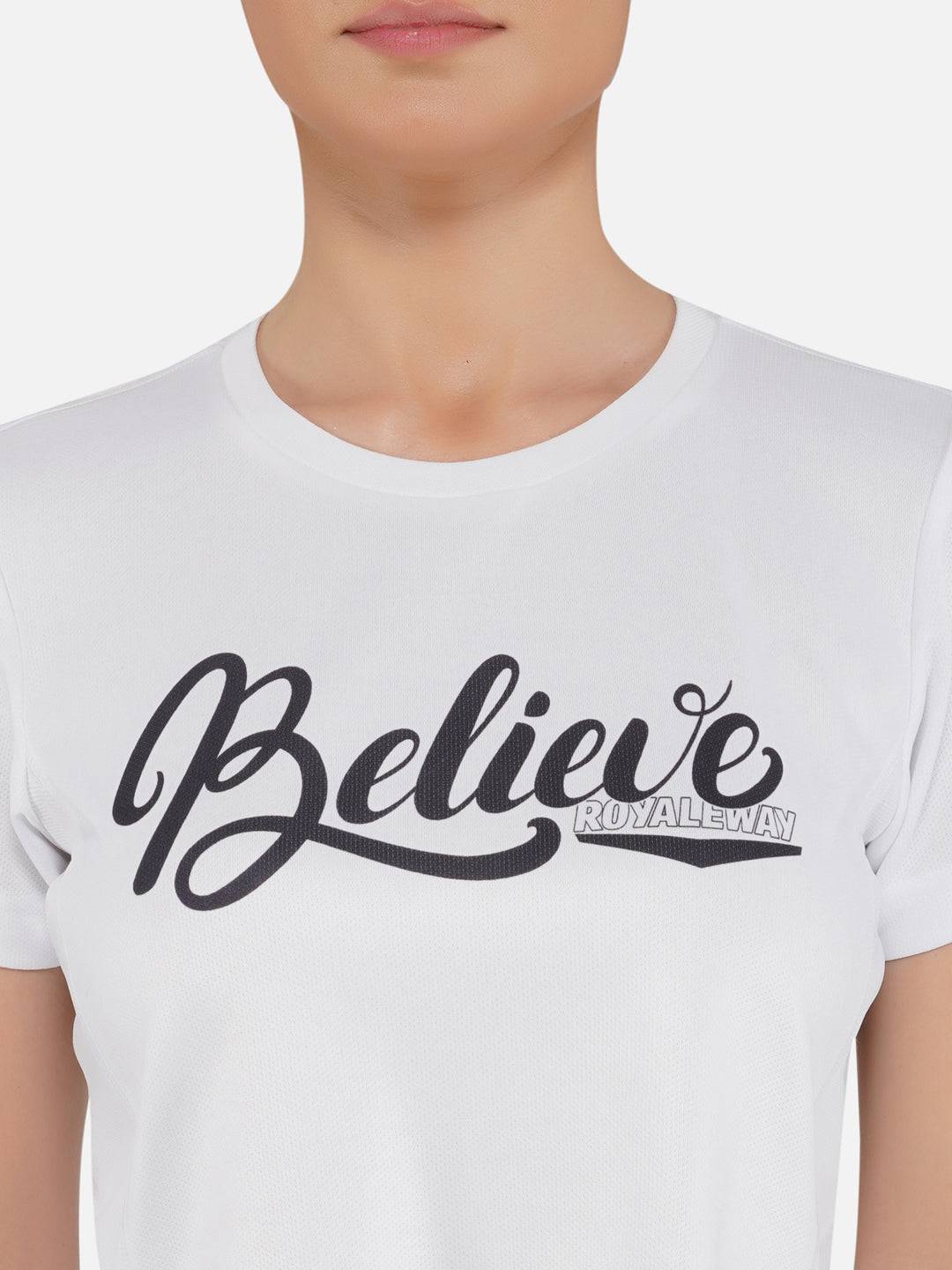 DriDOT Crop Top T Shirt Apparel Long Back Believe White Women RWW2034 Long Back Crop Top - royaleway.com