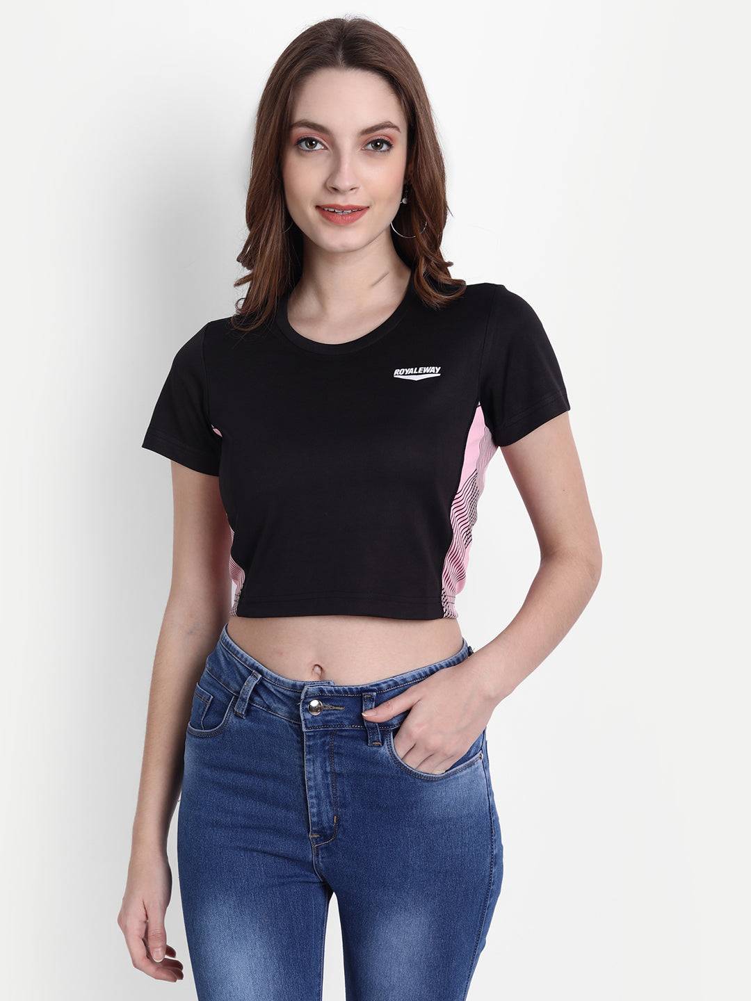 LONG BACK CROP TOP BLACK AND STRIPS RWW2047