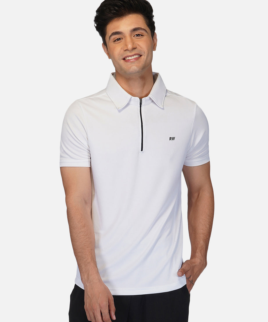 DriDOT White Zipper Polo T-Shirt RWM2024 POLO T-Shirt - royaleway.com