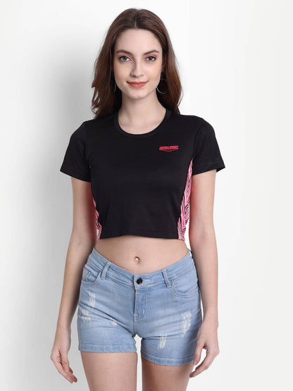 LONG BACK CROP TOP  BLACK AND PINK RWW2040