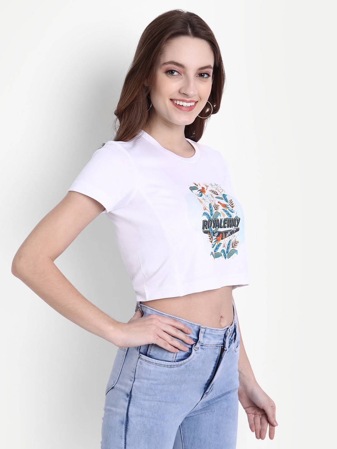 DriDOT Crop Top T Shirt Apparel Long Back Bird White Women RWW2036 Long Back Crop Top - royaleway.com