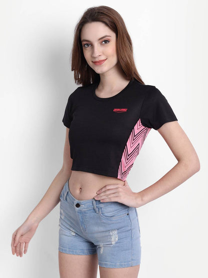 LONG BACK CROP TOP  BLACK AND PINK RWW2040