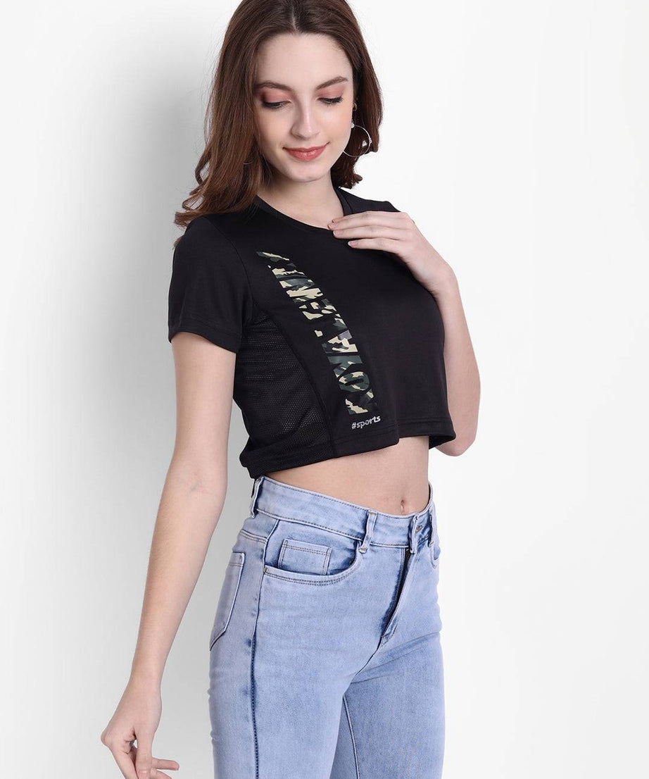 LONG BACK CROP TOP BLACK AND MILITARY RWW2037