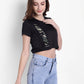 LONG BACK CROP TOP BLACK AND MILITARY RWW2037