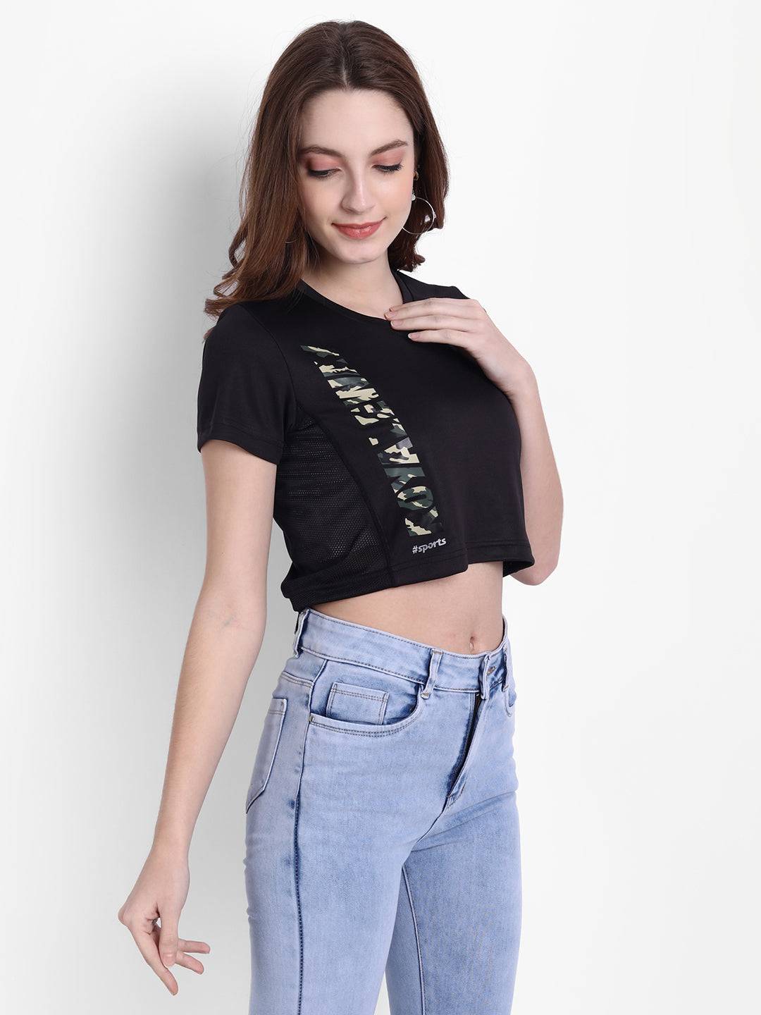 LONG BACK CROP TOP BLACK AND MILITARY RWW2037