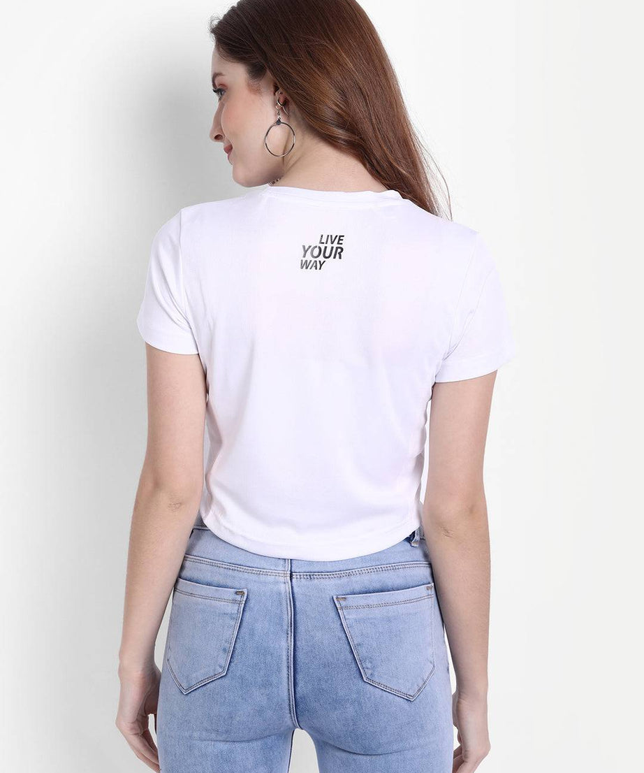 DriDOT Crop Top T Shirt Apparel Long Back Bird White Women RWW2036 Long Back Crop Top - royaleway.com