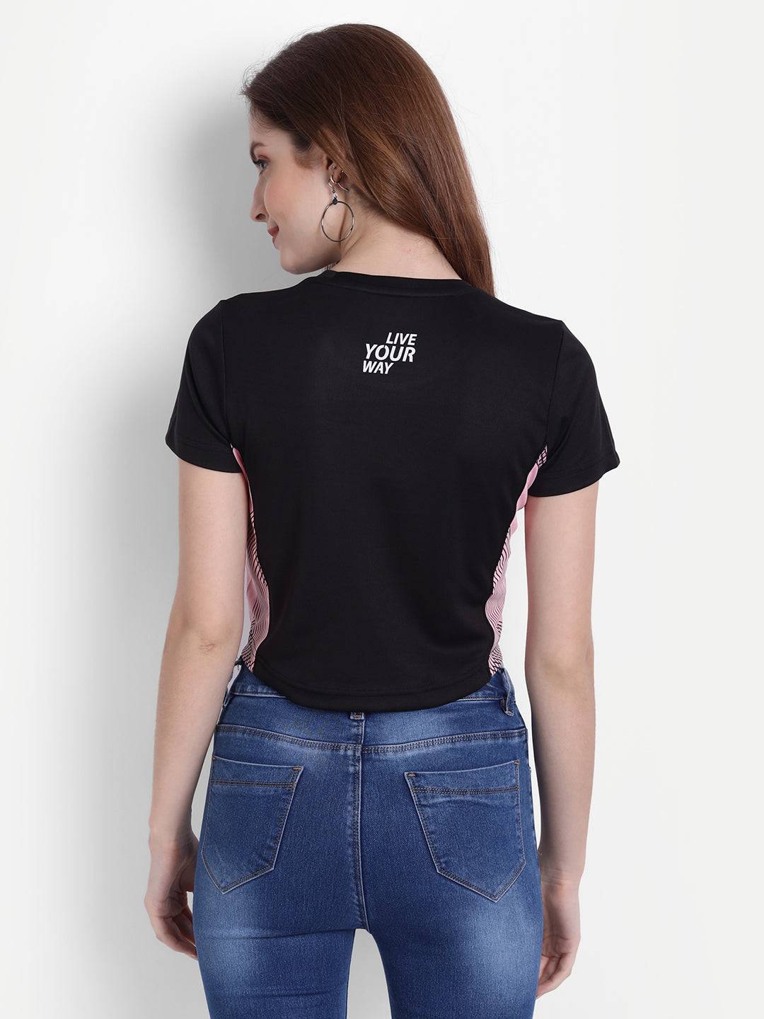 LONG BACK CROP TOP BLACK AND STRIPS RWW2047