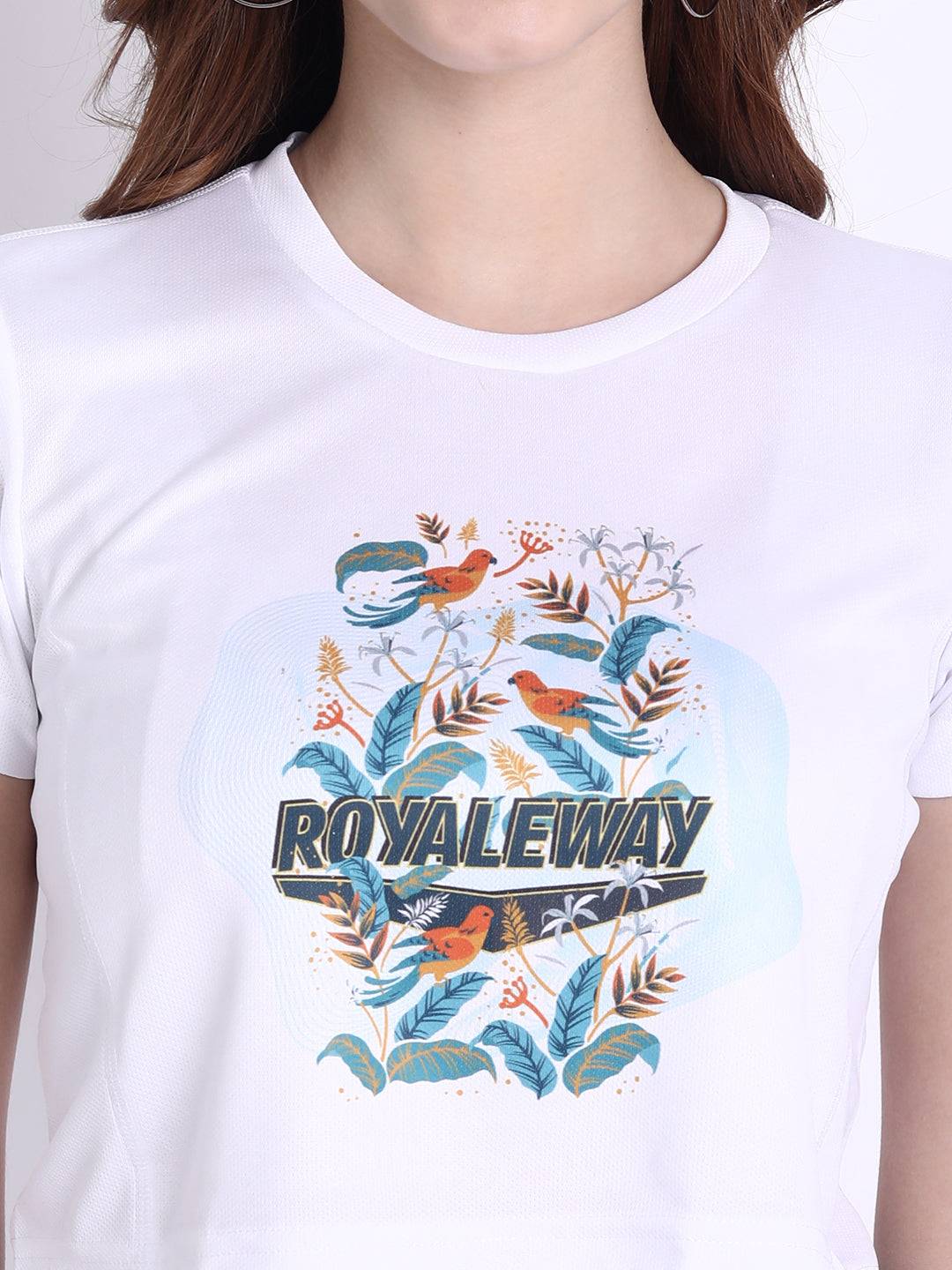 DriDOT Crop Top T Shirt Apparel Long Back Bird White Women RWW2036 Long Back Crop Top - royaleway.com
