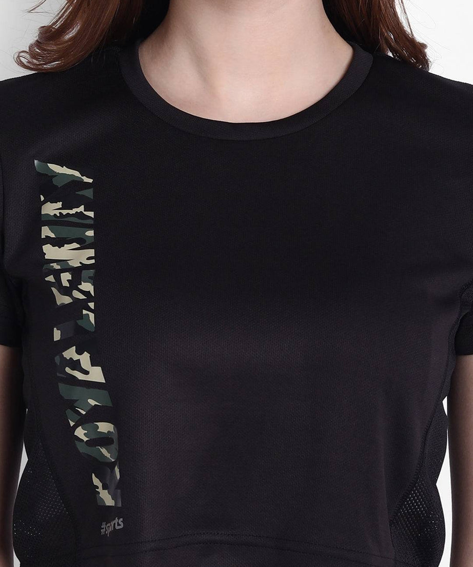 LONG BACK CROP TOP BLACK AND MILITARY RWW2037