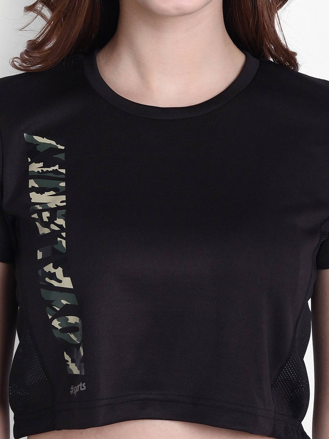 LONG BACK CROP TOP BLACK AND MILITARY RWW2037